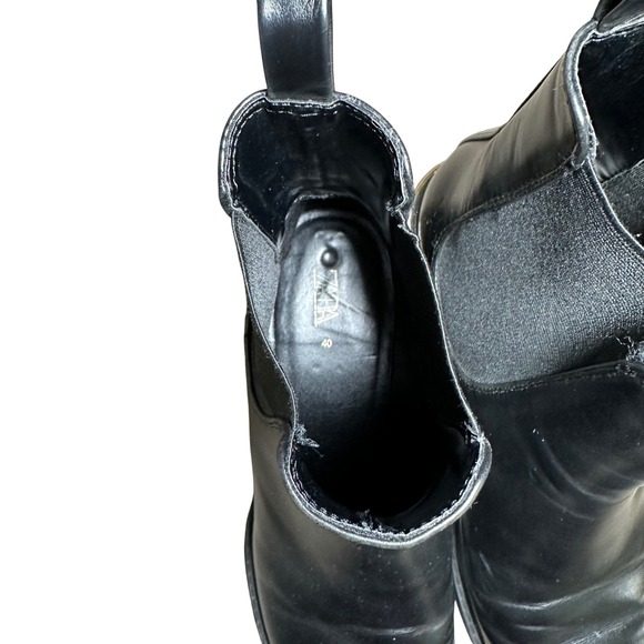 ZARA Black Leather Chelsea Boots Gold Accent Block Heel Women Size 40 - Picture 7 of 9